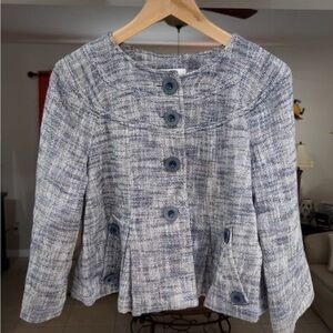 TIBI Women’s Vintage Retro Cropped Pleated Four Button Front Blazer Size 8 Tweed